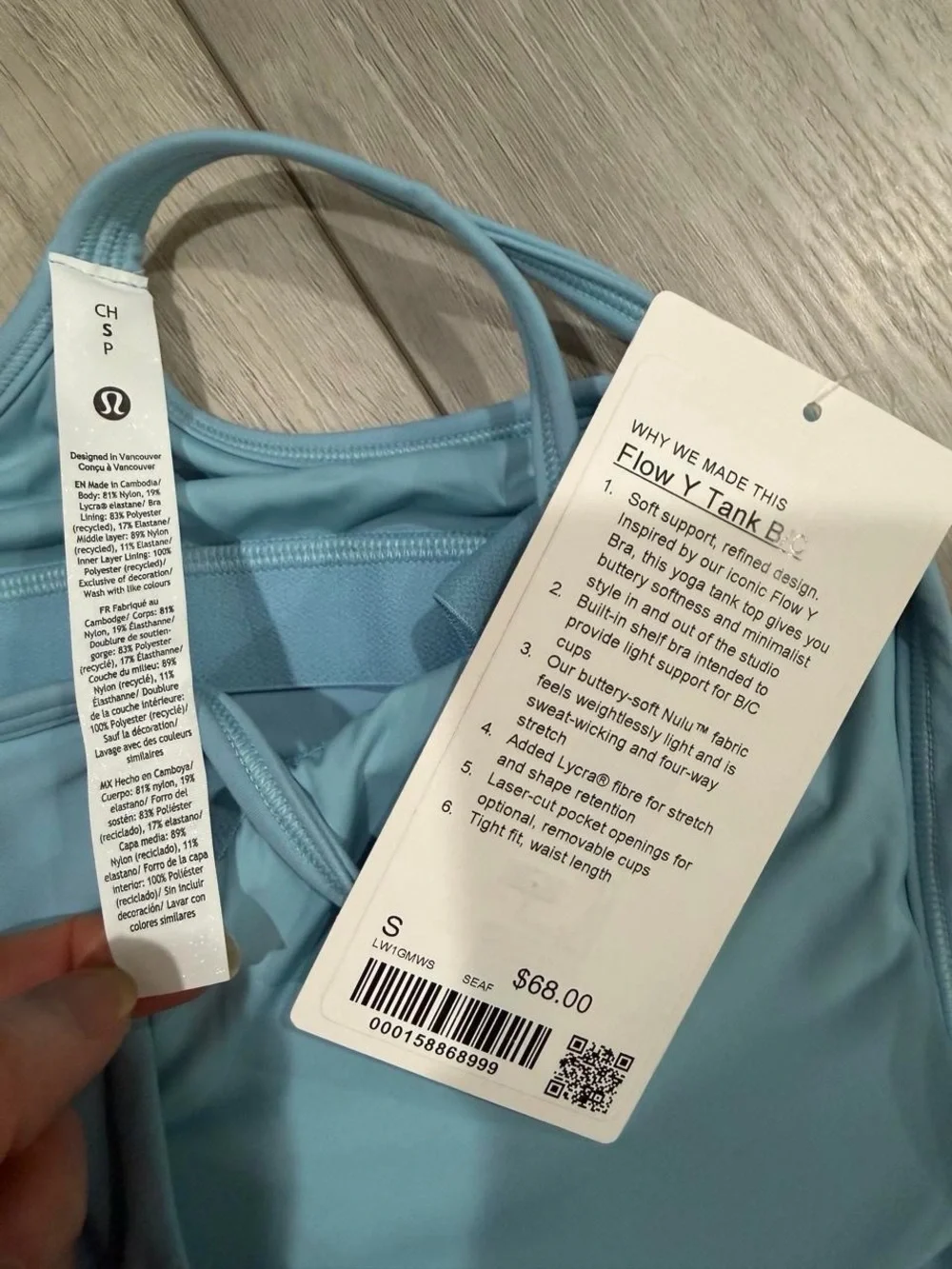 lululemon Women’s Flow Y Tank in Seaform Color. Light Support B/C Cup — Size S